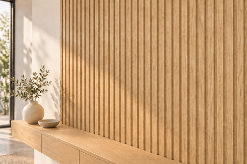Slat Interior Premium Acoustic Panelling - White Oak - Oak Backing