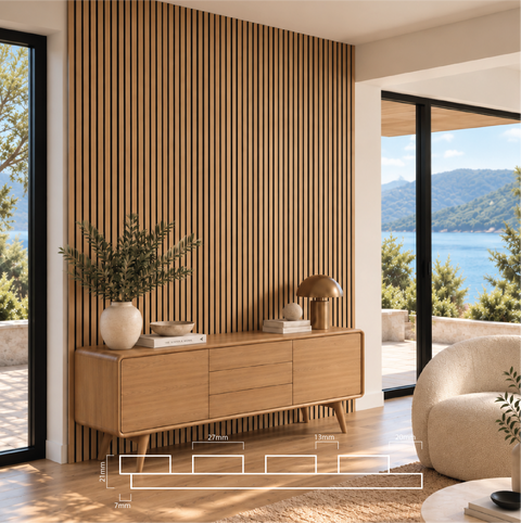 Slat Interior Acoustic Panelling - Natural Oak Black